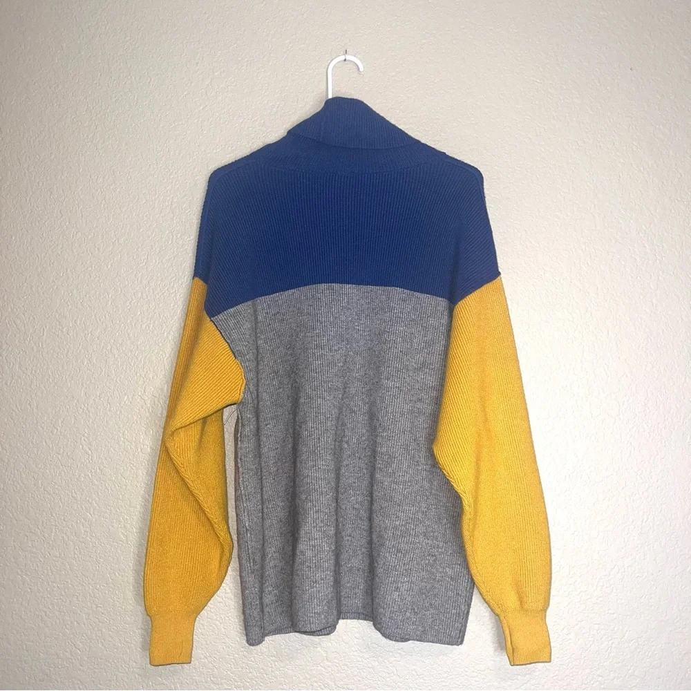 Free People Softly Structured Blue Gold Gray ColorBlock Turtleneck Sweater Sz XS